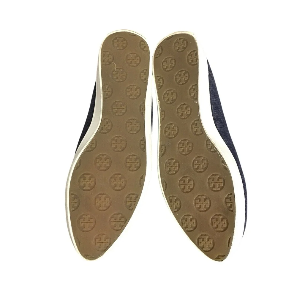 Tory Burch Marni Satin D'Orsay Flats Vintage Slip On‎ Navy Blue With Bow READ